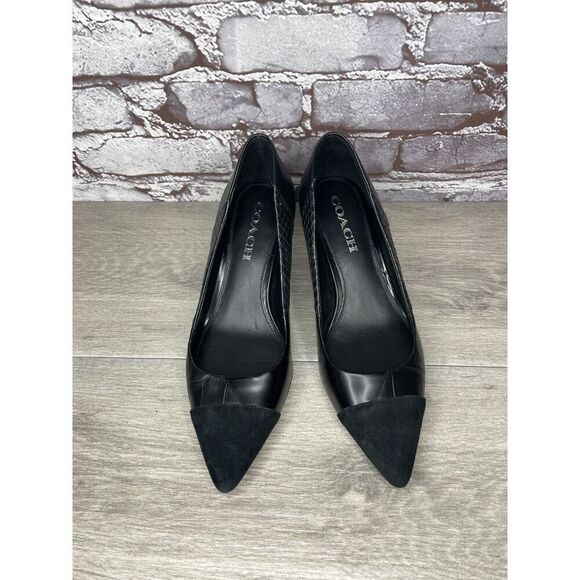 Coach Lacey Patchwork Black Leather Suede Pointed High Heels Women Sz 7B US/37EU - Picture 4 of 16